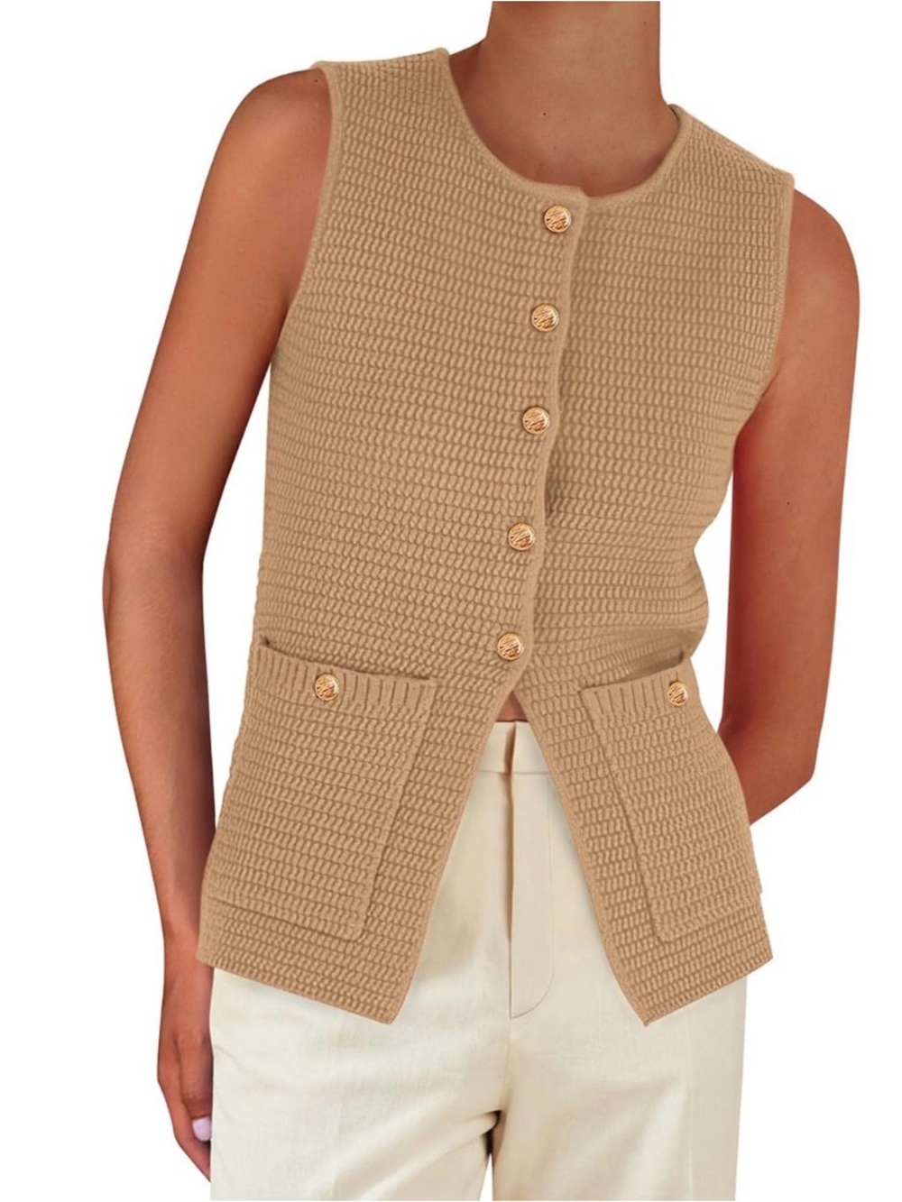 Sweater Vest Sleeveless Button Down Knit with Gold Buttons